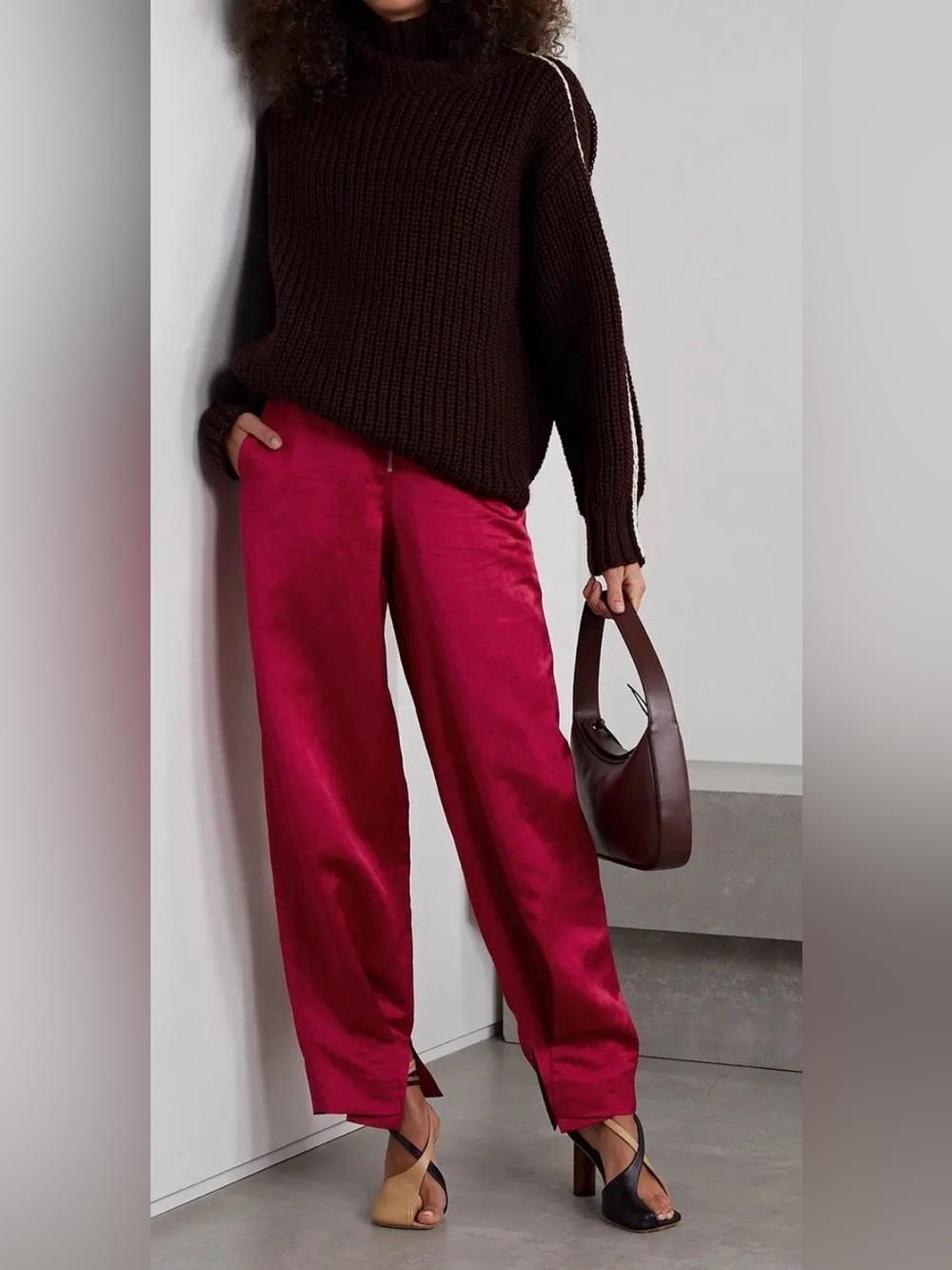 PARTOW Women's Satin Wide-Leg Pants in Berry